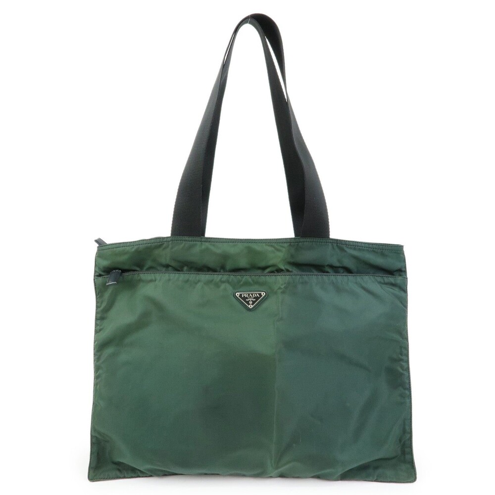 Prada Triangle Logo Nylon Tote Bag Green